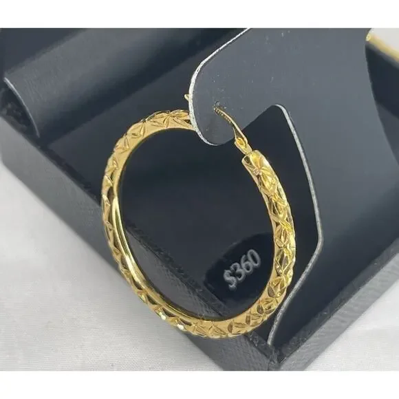 14K Gold Over Resin Hoop Diamond Cut Earrings Style Stunning Trendy Fashion NEW